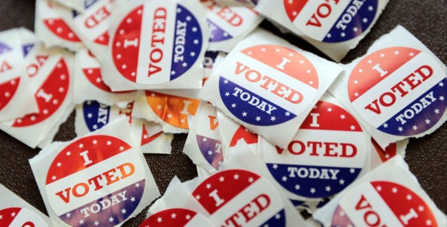 Red, white, and blue "I Voted" stickers